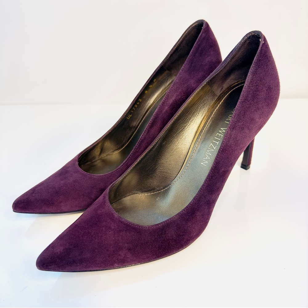 Stuart Weitzman Plum Suede Pointed-Toe Pumps